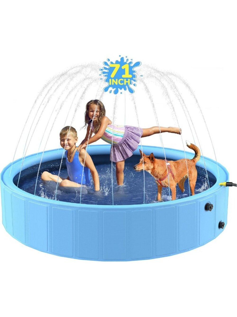 71'' Foldable Dog Pool & Kids Sprinkler Pad - Heavy Duty Splash Pad for Backyard